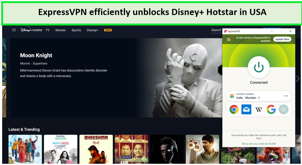  ExpressVPN entsperrt Disney+-Hotstar.   