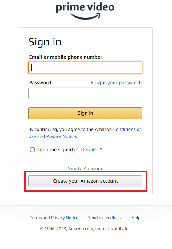 click-create-an-account-on-amazon-prime-outside-US