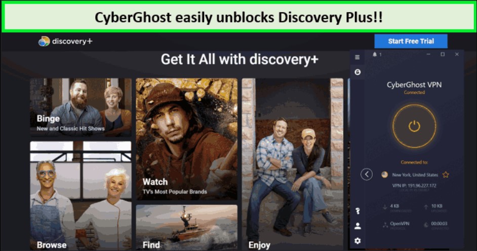  CyberGhost entsperrt US Discovery Plus.  -  