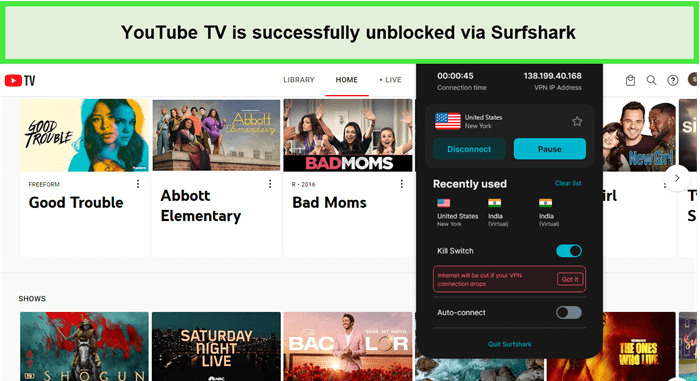 YouTube-TV-is-successfully-unblocked-via-Surfshark