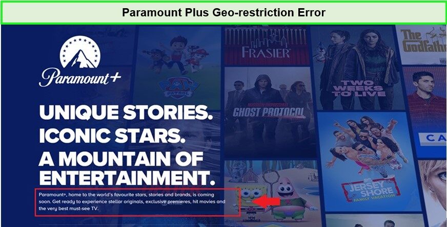 Viewers encounter an error message while accessing English Premier League  on Paramount Plus without a VPN