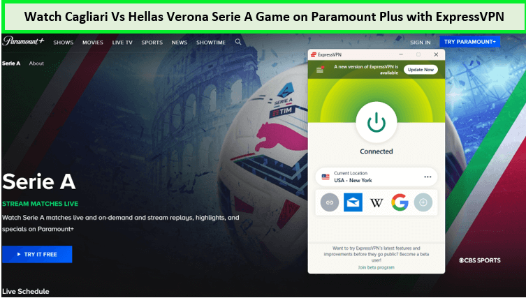  ExpressVPN débloqué - Cagliari vs Hellas Verona, match de Serie A sur Paramount Plus  -  