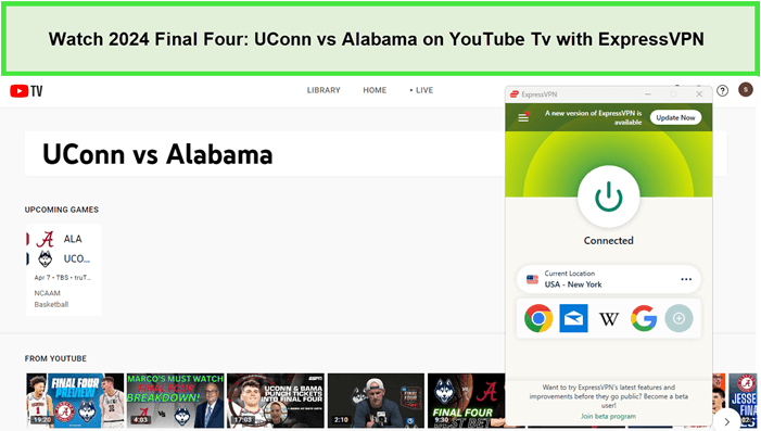  Guarda-2024-Final-Four-UConn-vs-Alabama- in - Italia -su-YouTube-TV-con-ExpressVPN 