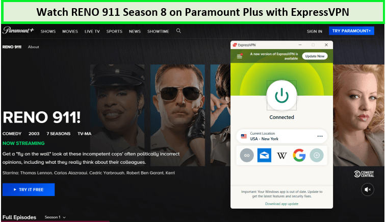  ExpressVPN deblokkeert seizoen 8 van Reno 911 op Paramount Plus.  -  